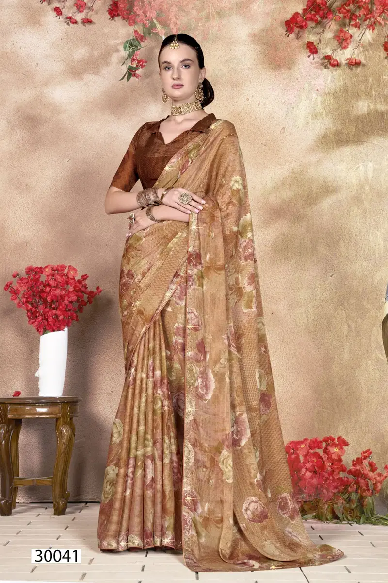 Elisha By Vallabhi Brasso Floral Printed Sarees Wholesale Price In Surat